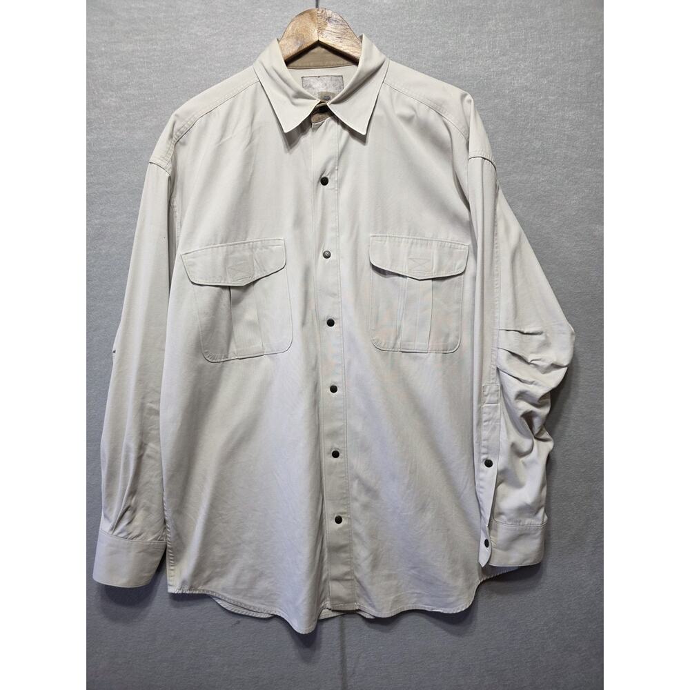 Mens Russian Safari Field Shirt Khaki Snap Front Articulated Elbow L